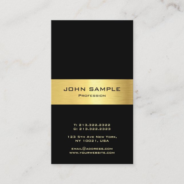 Vertical Business Card Elegant Black and Gold (Front)