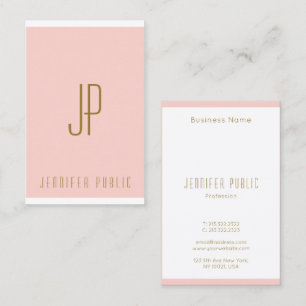 Vertical Business Cards Blush Pink Gold Monogram