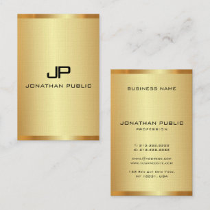 Vertical Business Cards Monogram Elegant Faux Gold