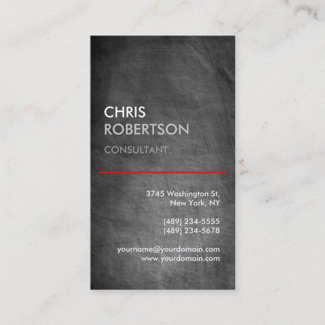 Vertical Chalkboard Grey Red Line Business Card (Front)