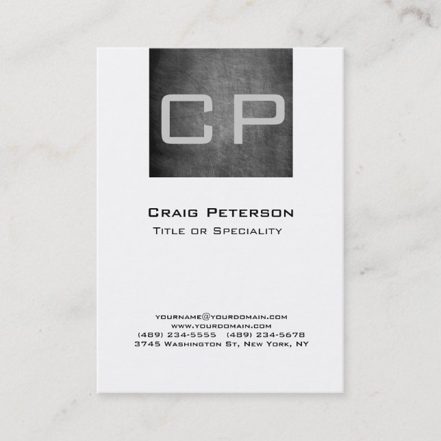 Vertical Chalkboard Pattern Monogram Business Card (Front)