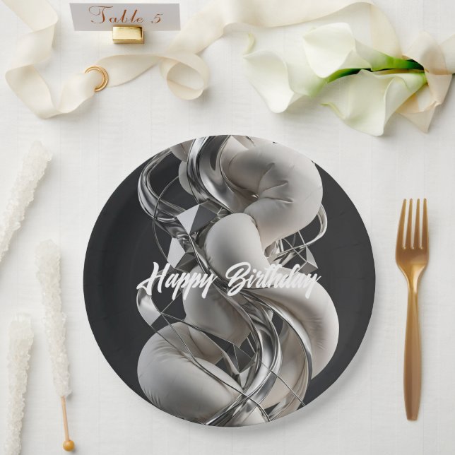 Vertical Chrome Twist - Premium 3D Abstract Paper Plate (Wedding)