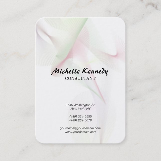 Vertical Chubby Abstract Curves White Script Business Card (Front)