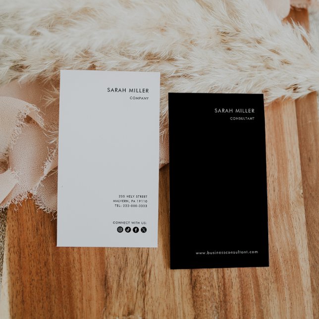 Vertical Consultant Minimalist Formal Black White Business Card (Creator Uploaded)