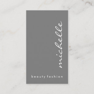 Vertical Cursive Text / Grey Business Card