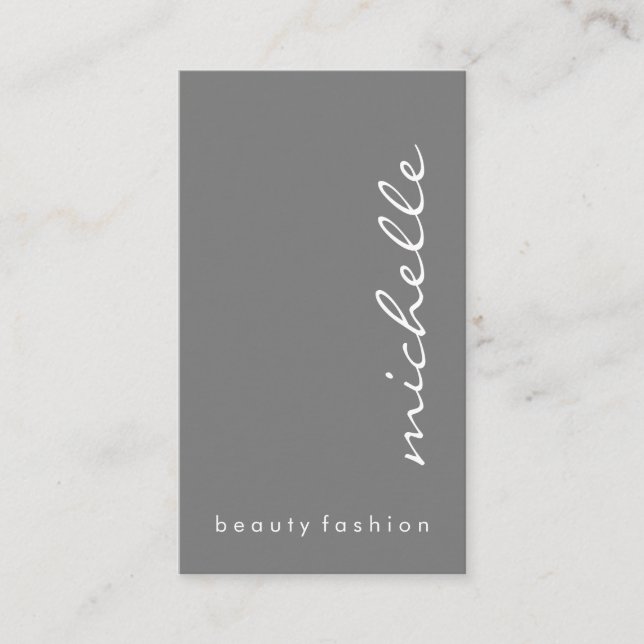 Vertical Cursive Text / Grey Business Card (Front)
