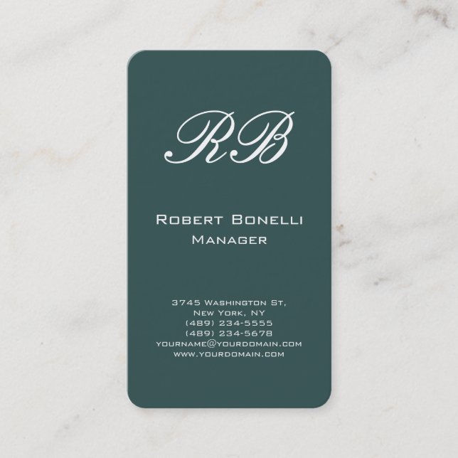 Vertical Dark Slate Grey Monogram Business Card (Front)