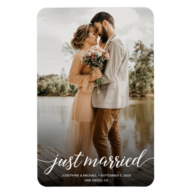 Vertical Elopement Just Married Wedding Photo Magnet (Vertical)