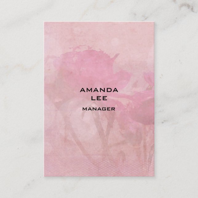 Vertical Floral Rose Background Plain Modern Business Card (Front)