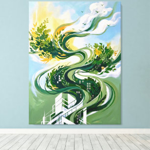 Vertical Forest Abstract Art Green Architecture Canvas Print