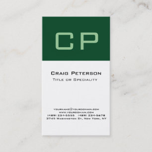 Vertical Forest Green White Monogram Business Card