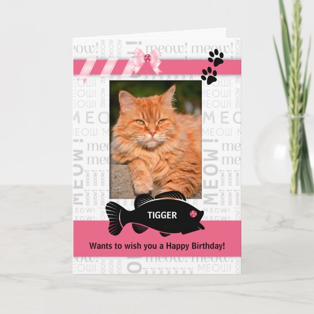 Vertical from the Cat Birthday Pink Pet's Photo Card (Front)