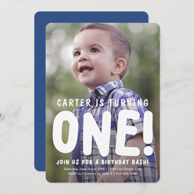 Vertical Full Photo First Birthday Invitation (Front/Back)