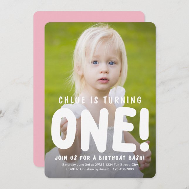 Vertical Full Photo First Birthday Invitation (Front/Back)