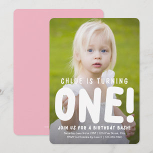 Vertical Full Photo First Birthday Invitation