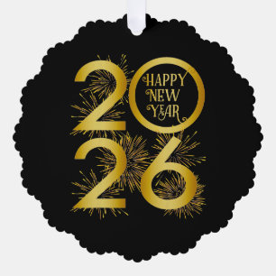 Vertical Gold 2026 New Year Design with Fireworks Tree Decoration Card