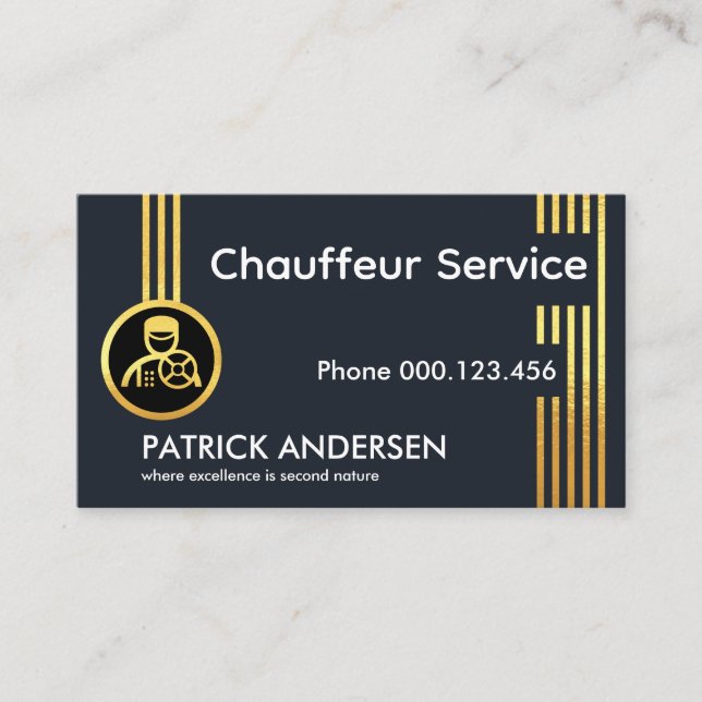 Vertical Gold Chauffeur Driving Lines Business Card (Front)