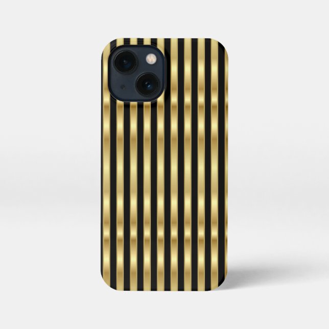 Vertical Golden and Black Elegant Stripes iPhone Case (Back)