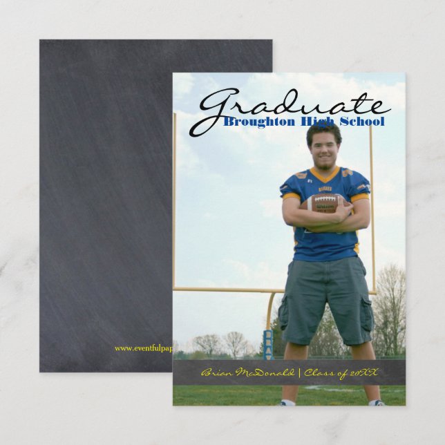 Vertical Graduate Photo - 3x5 Chalkboard Stripe Invitation (Front/Back)