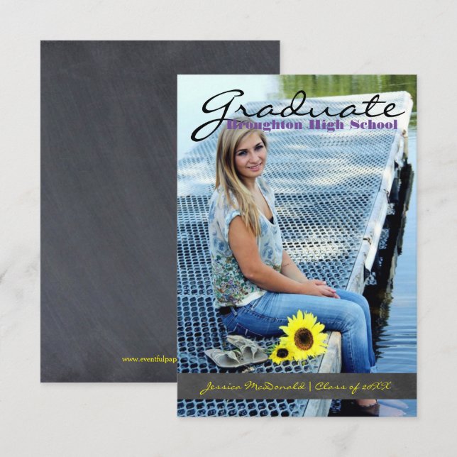 Vertical Graduate Photo - 3x5 Chalkboard Stripe Invitation (Front/Back)