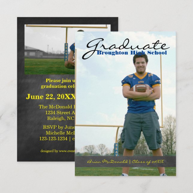 Vertical Graduate Photo - 3x5 Chalkboard Stripe Invitation (Front/Back)