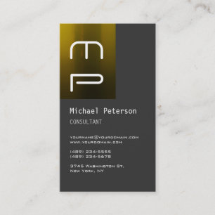 Vertical Gray Yellow Monogram Business Card
