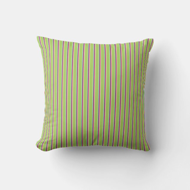 Vertical Green and Purple Stripes Cushion (Front)
