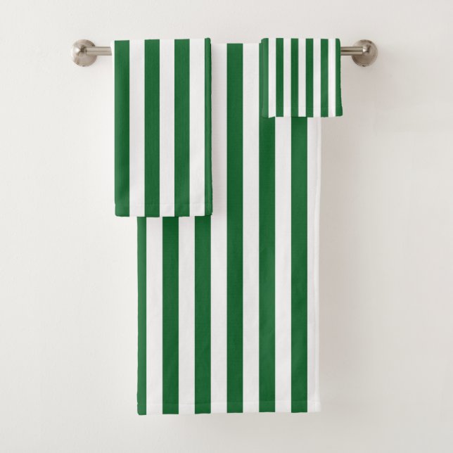 Vertical Green and White Stripes Bath Towel Set (Insitu)
