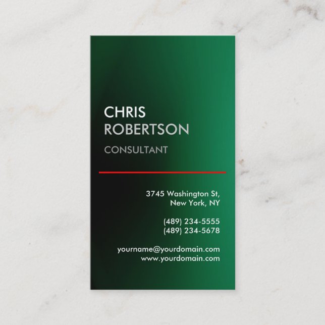 Vertical Green Red Line Attractive Business Card (Front)