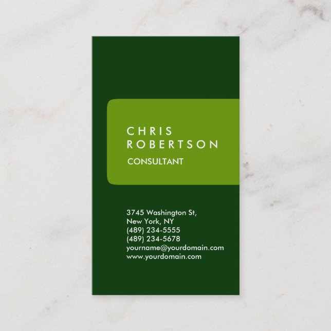Vertical Green Stripe Professional Business Card (Front)