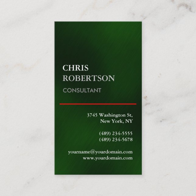Vertical Green Stylish Attractive Business Card (Front)