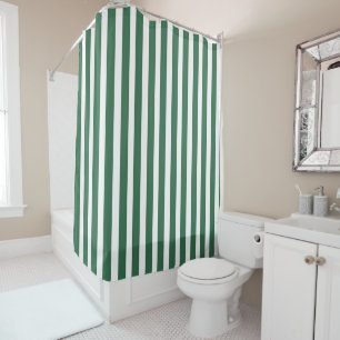 Vertical Green White Retro Stripe Pattern Spring Shower Curtain