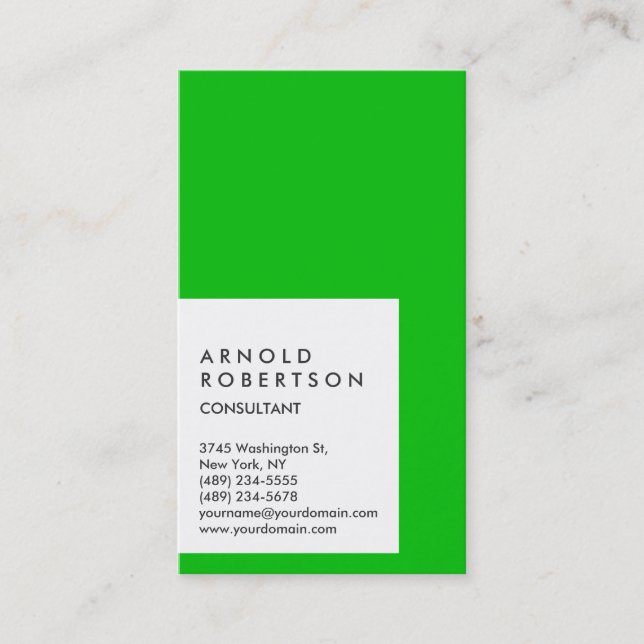 Vertical Green White Stripe Business Card (Front)