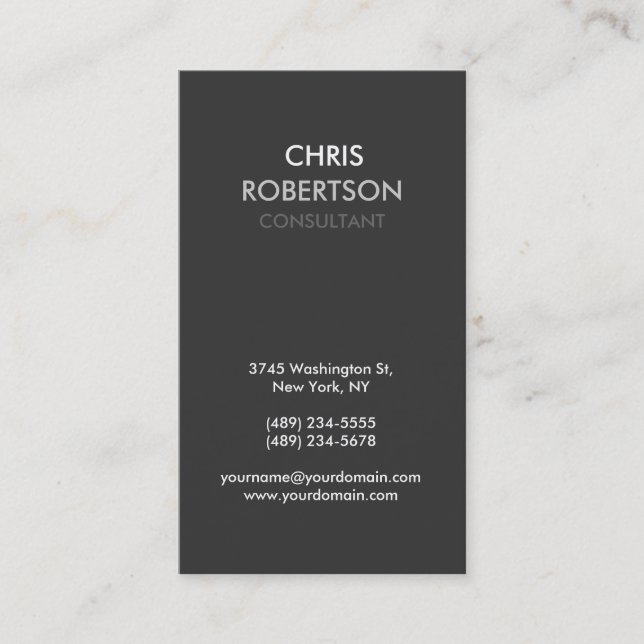 Vertical Grey Attractive Manager Business Card (Front)