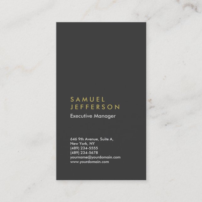 Vertical grey black professional plain modern business card (Front)