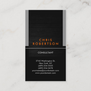 Vertical Grey Black Stripe Orange Business Card