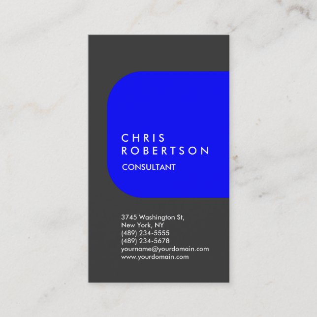 Vertical Grey Blue Stylish Modern Design Business Card (Front)