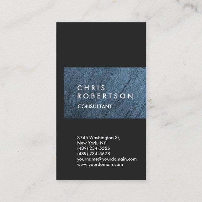 Vertical Grey Blue Wall Stripe Unique Business Card (Front)