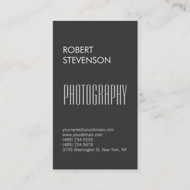 Vertical Grey Contemporary Trendy Business Card (Front)