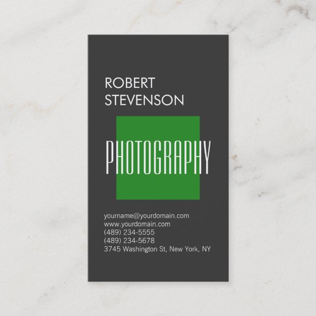 Vertical Grey Forest Green Trendy Business Card (Front)