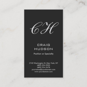 Vertical Grey Monogram Professional Business Card