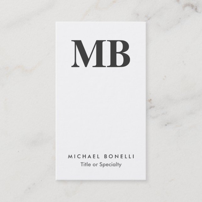 Vertical Grey Monogram White Clean Business Card (Front)