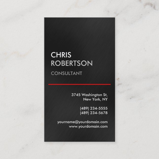 Vertical Grey Red Line Attractive Business Card (Front)