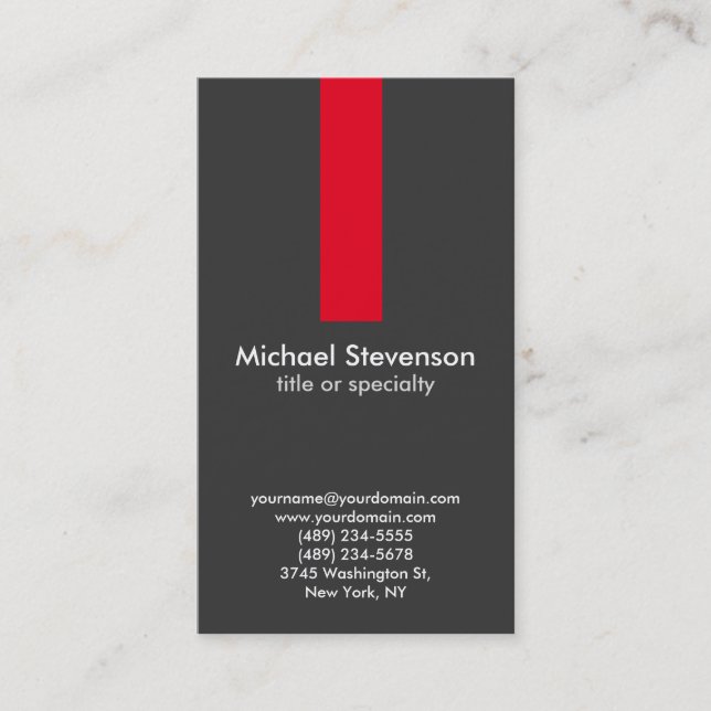 Vertical Grey Red Stripe Standard Business Card (Front)
