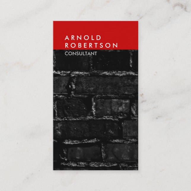 Vertical Grey Red Wall Brick Trendy Business Card (Front)