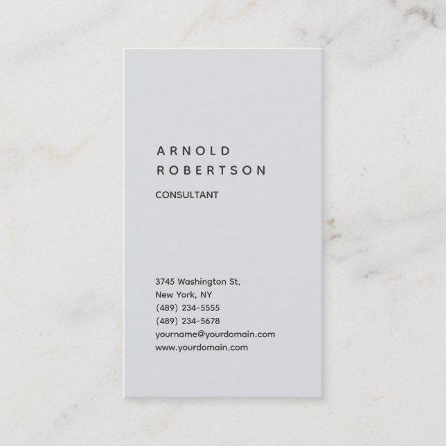 Vertical Grey Trendy Consultant Minimalist Business Card (Front)