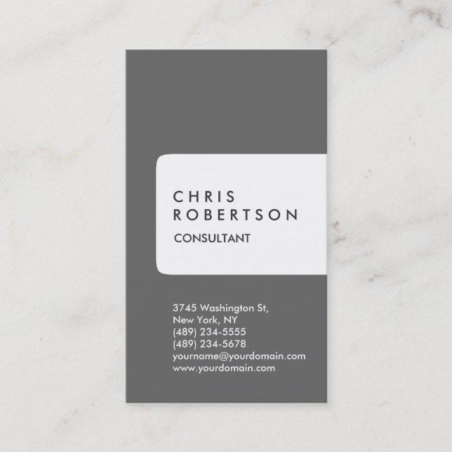 Vertical Grey White Stripe Business Card (Front)