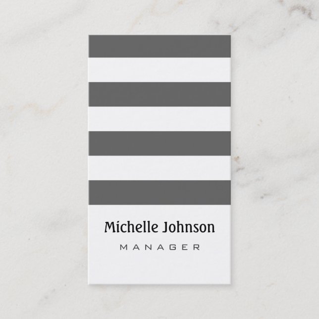 Vertical Grey White Stripes Pattern Business Card (Front)