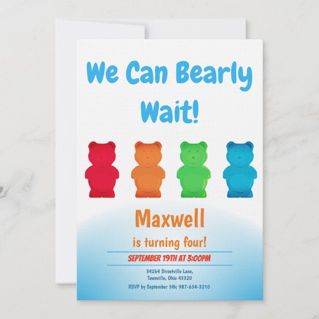 Vertical Gummy Bear Kid’s Birthday Invitation (Front)