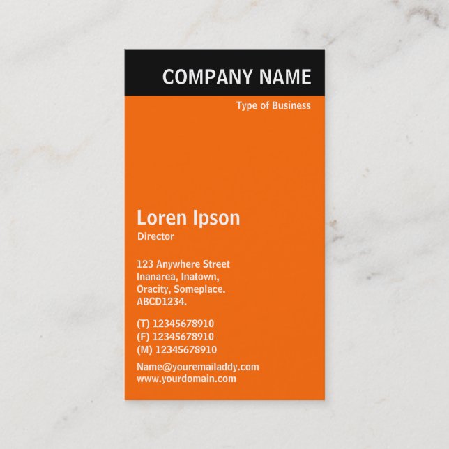 Vertical Header - Black with Orange FF6600 Business Card (Front)